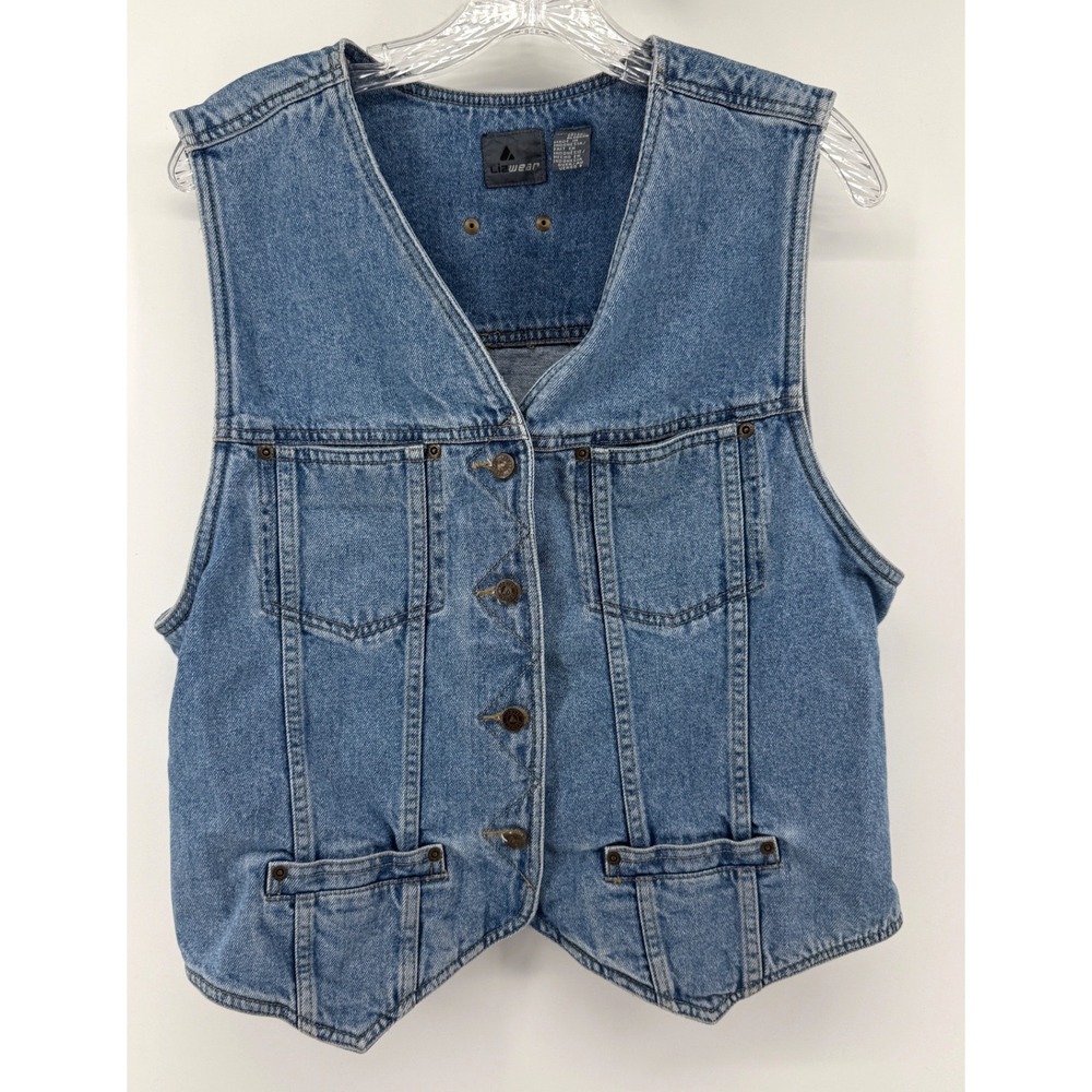 Lizwear Vintage Denim Vest 90s Butter Mom Western Button Up Womens Large Layers